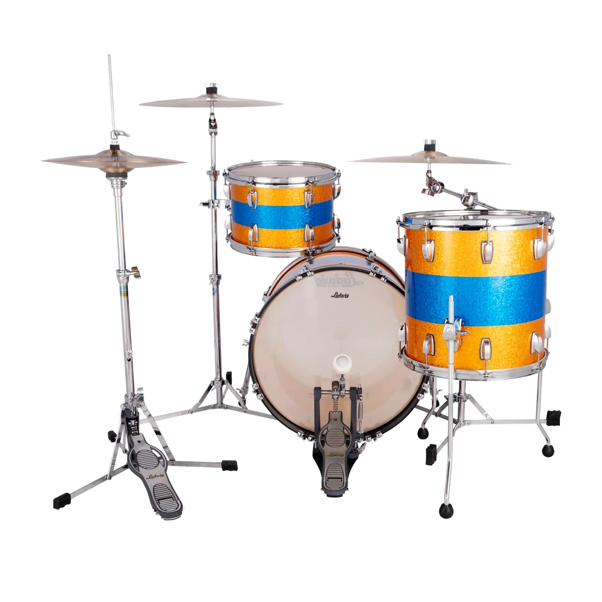 Ludwig Classic Maple 3pc Downbeat Drum Set Gold/Blue/Gold Tri-Band - Drum Center Of Portsmouth