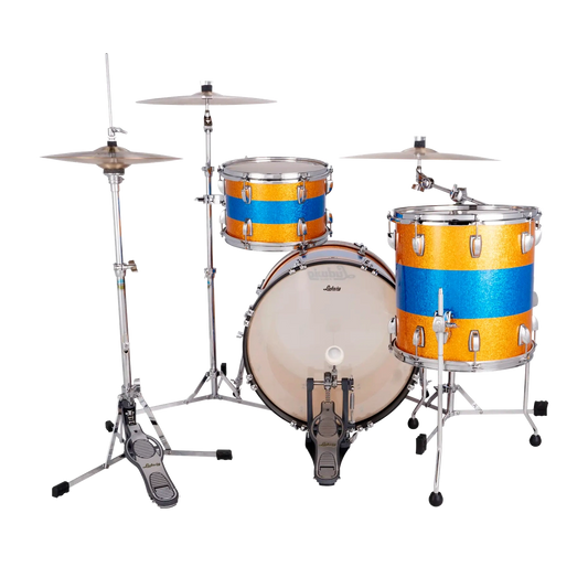 Ludwig Classic Maple 3pc Downbeat Drum Set Gold/Blue/Gold Tri-Band - Drum Center Of Portsmouth