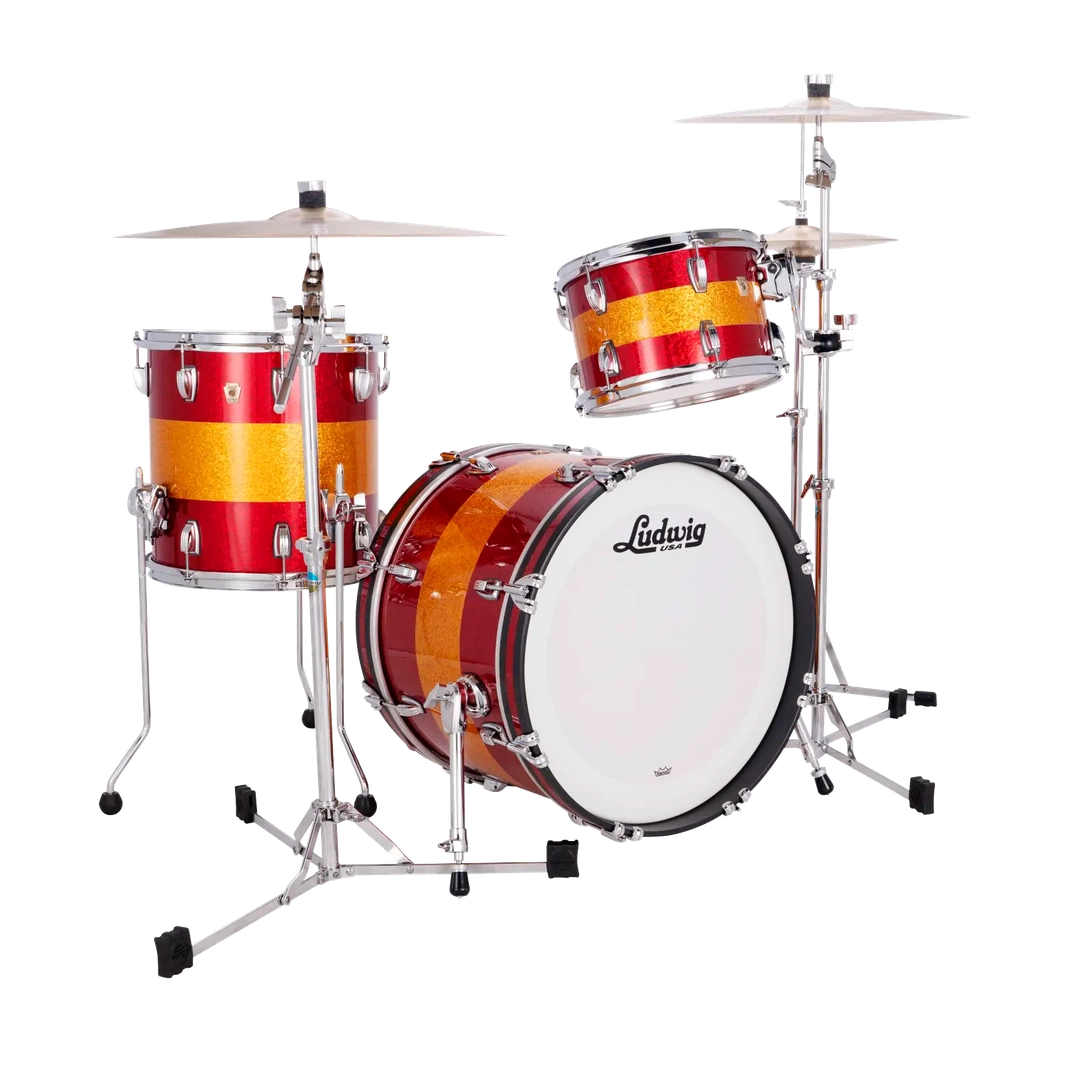 Ludwig Classic Maple 3pc Downbeat Drum Set Red/Gold/Red Tri-Band - Drum Center Of Portsmouth
