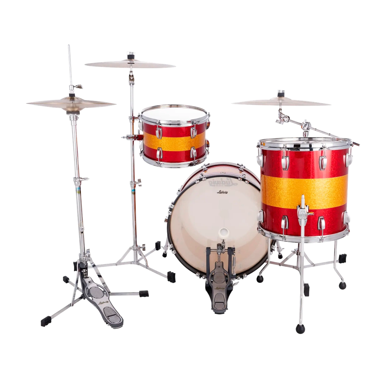 Ludwig Classic Maple 3pc Downbeat Drum Set Red/Gold/Red Tri-Band - Drum Center Of Portsmouth