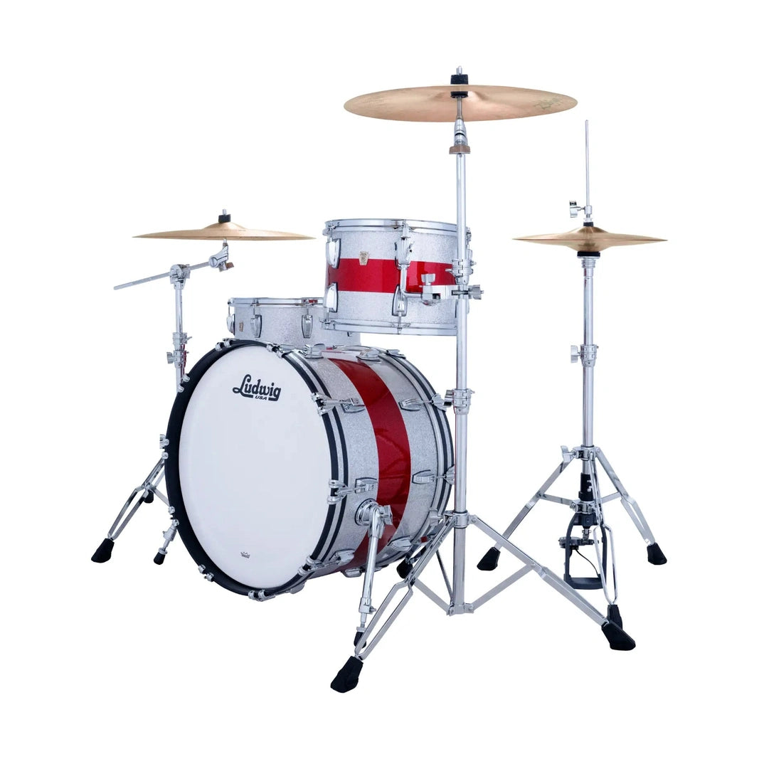 Ludwig Classic Maple 3pc Downbeat Drum Set Silver/Red/Silver Tri-Band - Drum Center Of Portsmouth