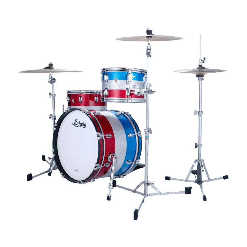 Ludwig Classic Maple 3pc Downbeat Drum Set Red/Silver/Blue Sparkle - Drum Center Of Portsmouth