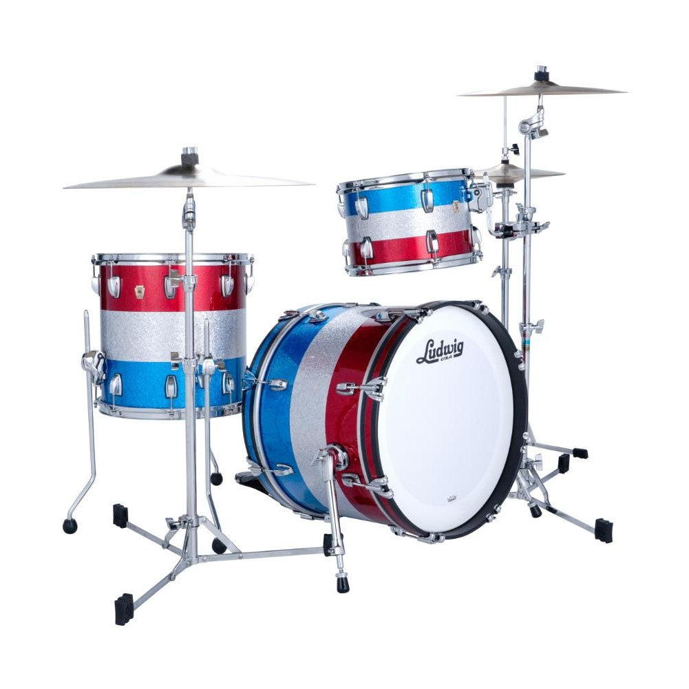 Ludwig Classic Maple 3pc Downbeat Drum Set Red/Silver/Blue Sparkle - Drum Center Of Portsmouth