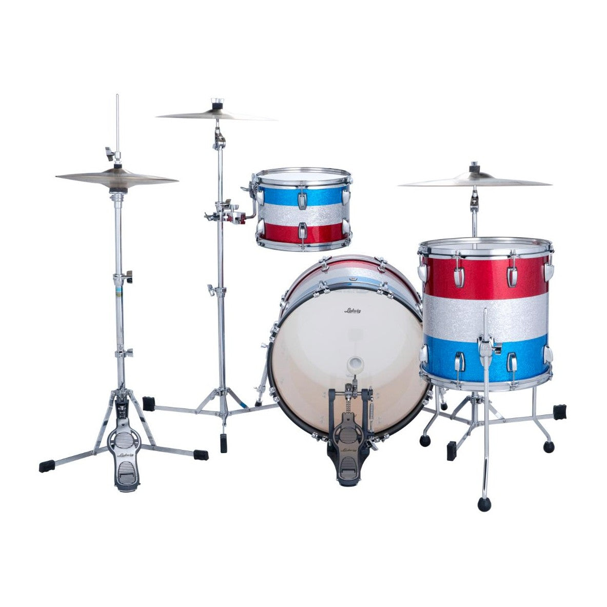 Ludwig Classic Maple 3pc Downbeat Drum Set Red/Silver/Blue Sparkle - Drum Center Of Portsmouth