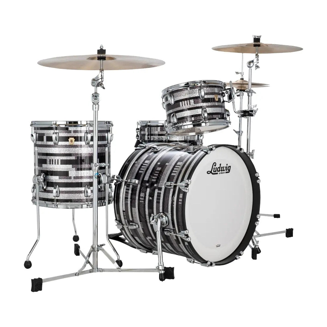 Ludwig Classic Maple 3pc Downbeat Drum Set - Wrap-Tite Finish Digital Black Sparkle 20/12/14 - Drum Center Of Portsmouth