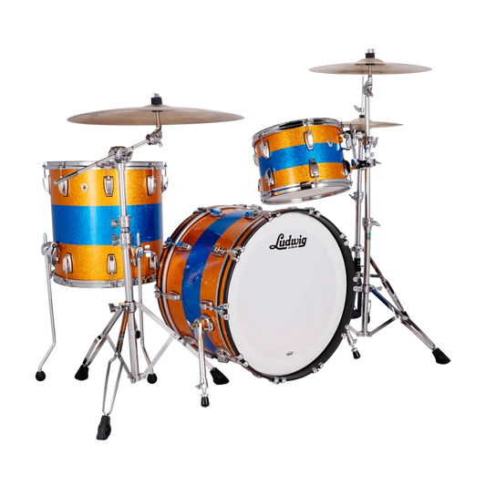Ludwig Classic Maple 3pc Fab Drum Set Gold/Blue/Gold Tri-Band - Drum Center Of Portsmouth