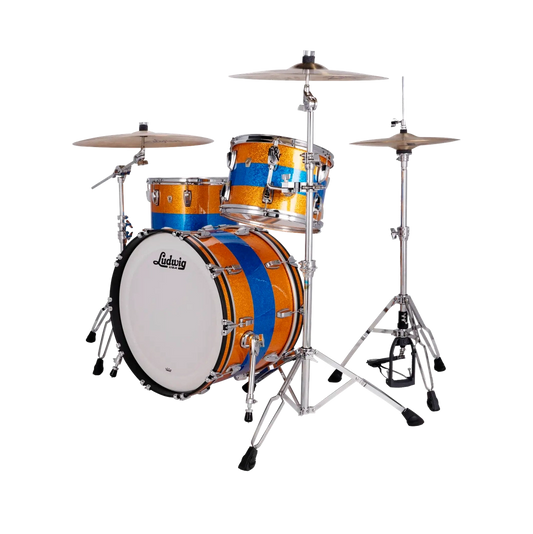 Ludwig Classic Maple 3pc Fab Drum Set Gold/Blue/Gold Tri-Band - Drum Center Of Portsmouth