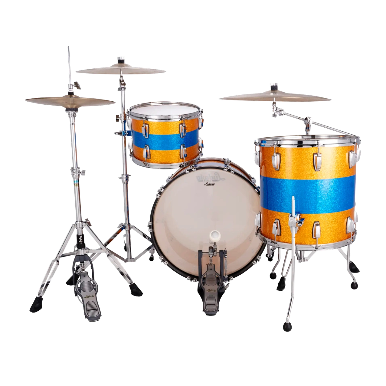 Ludwig Classic Maple 3pc Fab Drum Set Gold/Blue/Gold Tri-Band - Drum Center Of Portsmouth