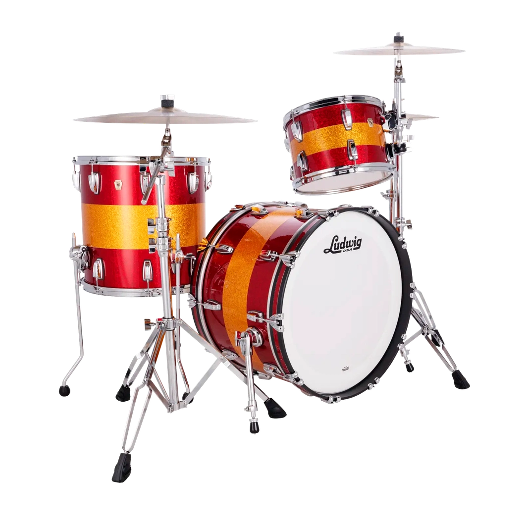Ludwig Classic Maple 3pc Fab Drum Set Red/Gold/Red Tri-Band - Drum Center Of Portsmouth