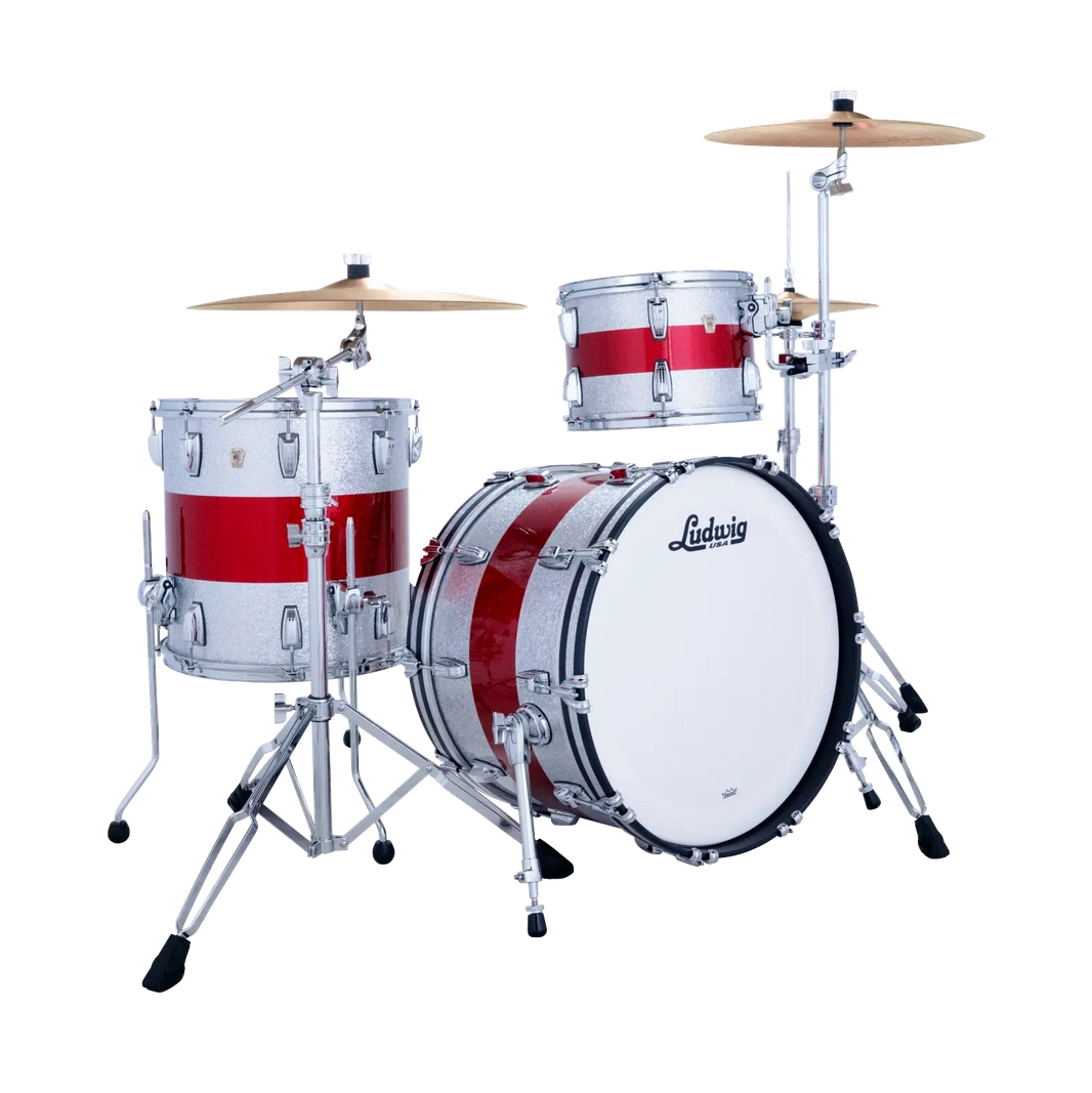 Ludwig Classic Maple 3pc Fab Drum Set Silver/Red/Silver Sparkle - Drum Center Of Portsmouth