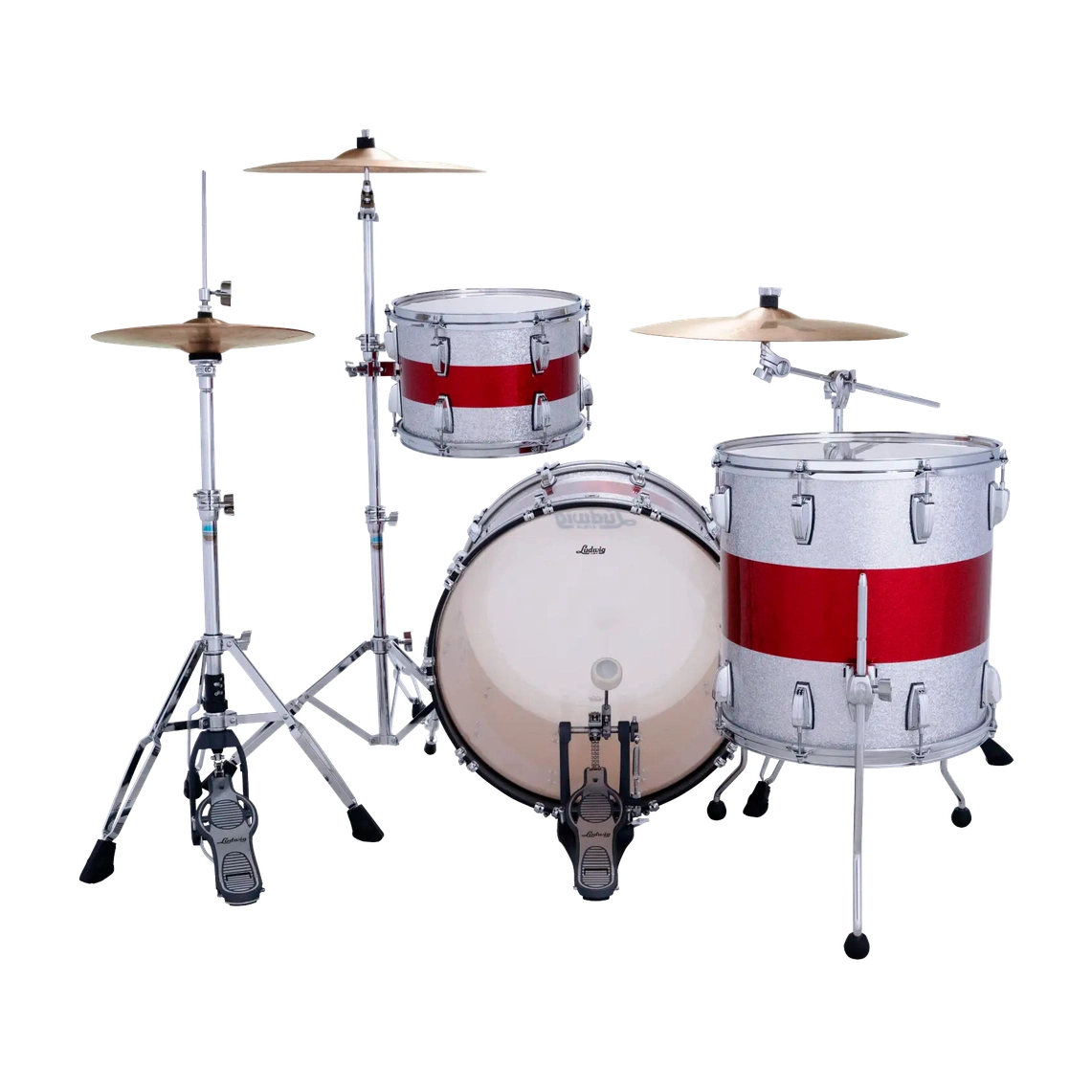 Ludwig Classic Maple 3pc Fab Drum Set Silver/Red/Silver Sparkle - Drum Center Of Portsmouth
