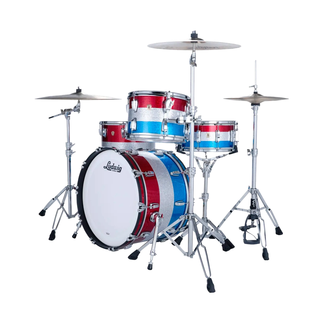 Ludwig Classic Maple 3pc Fab Drum Set Red/Silver/Blue Sparkle - Drum Center Of Portsmouth
