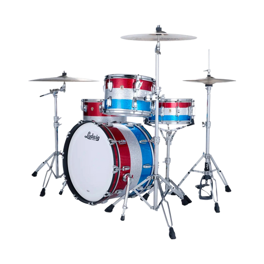 Ludwig Classic Maple 3pc Fab Drum Set Red/Silver/Blue Sparkle - Drum Center Of Portsmouth