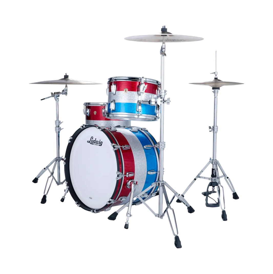 Ludwig Classic Maple 3pc Fab Drum Set Red/Silver/Blue Sparkle - Drum Center Of Portsmouth