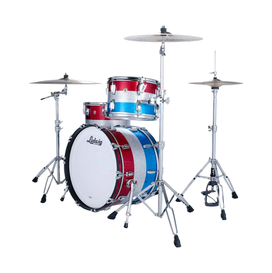 Ludwig Classic Maple 3pc Fab Drum Set Red/Silver/Blue Sparkle - Drum Center Of Portsmouth