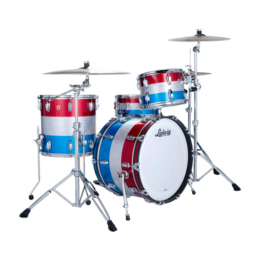 Ludwig Classic Maple 3pc Fab Drum Set Red/Silver/Blue Sparkle - Drum Center Of Portsmouth