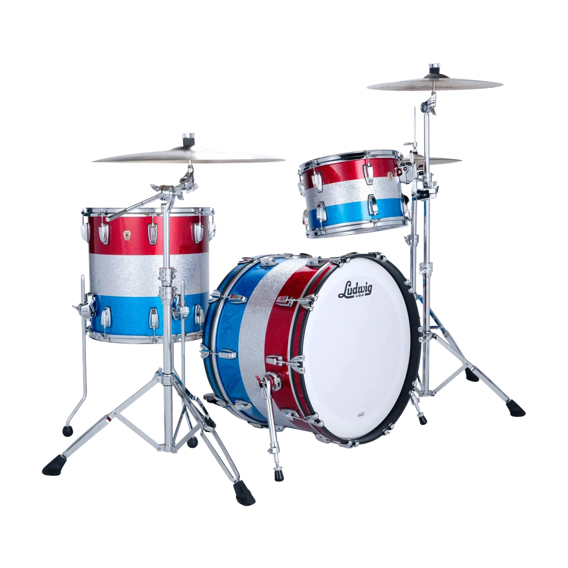 Ludwig Classic Maple 3pc Fab Drum Set Red/Silver/Blue Sparkle - Drum Center Of Portsmouth