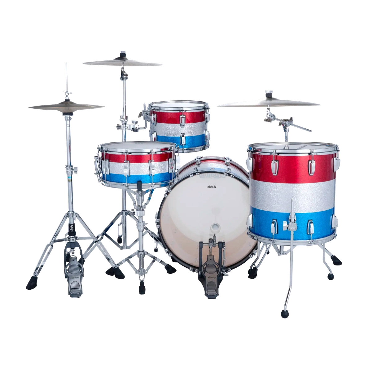 Ludwig Classic Maple 3pc Fab Drum Set Red/Silver/Blue Sparkle - Drum Center Of Portsmouth