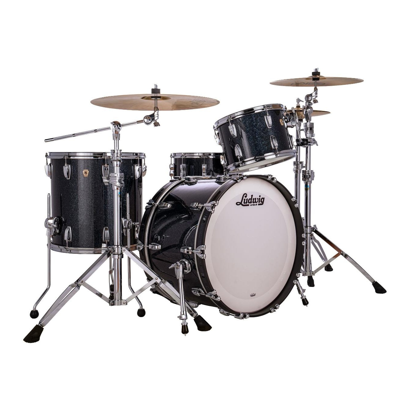 Ludwig Classic Maple 3pc Fab Drum Set Hybrid Black Sparkle - Drum Center Of Portsmouth