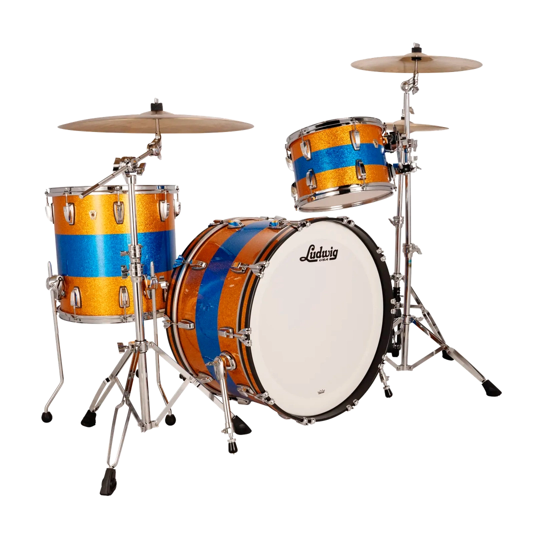 Ludwig Classic Maple 3pc Pro Beat Drum Set Gold/Blue/Gold Tri-Band - Drum Center Of Portsmouth