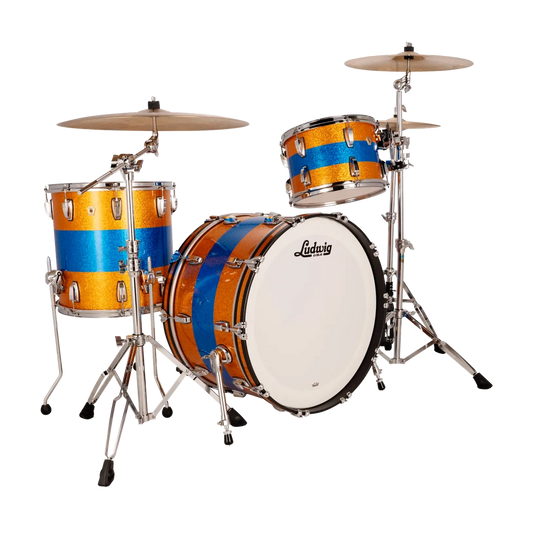 Ludwig Classic Maple 3pc Pro Beat Drum Set Gold/Blue/Gold Tri-Band - Drum Center Of Portsmouth