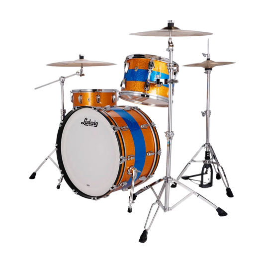 Ludwig Classic Maple 3pc Pro Beat Drum Set Gold/Blue/Gold Tri-Band - Drum Center Of Portsmouth