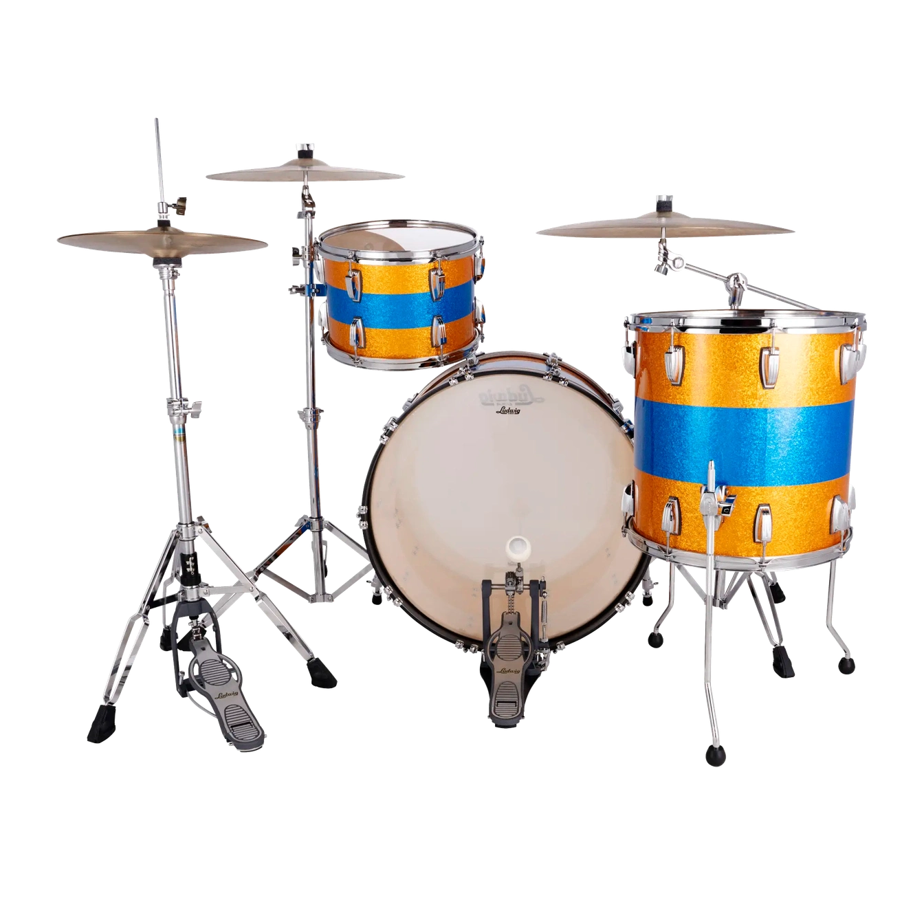 Ludwig Classic Maple 3pc Pro Beat Drum Set Gold/Blue/Gold Tri-Band - Drum Center Of Portsmouth