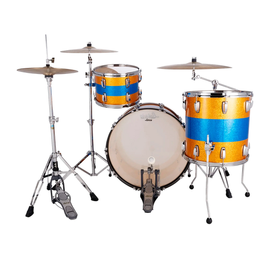 Ludwig Classic Maple 3pc Pro Beat Drum Set Gold/Blue/Gold Tri-Band - Drum Center Of Portsmouth