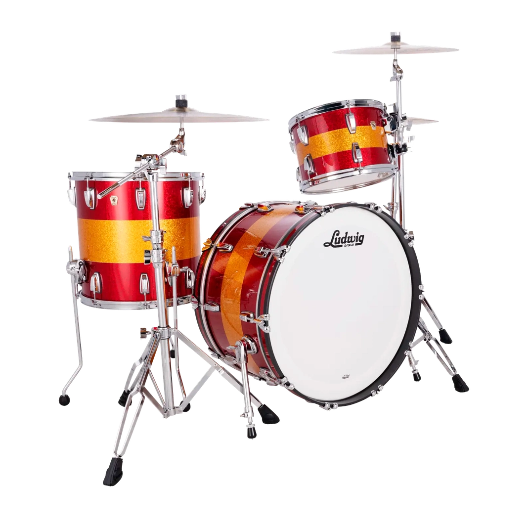 Ludwig Classic Maple 3pc Pro Beat Drum Set Red/Gold/Red Tri-Band - Drum Center Of Portsmouth