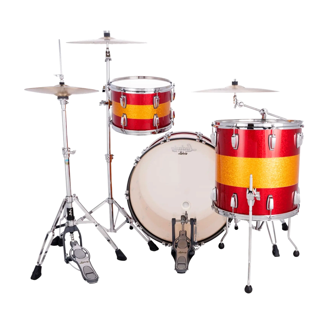 Ludwig Classic Maple 3pc Pro Beat Drum Set Red/Gold/Red Tri-Band - Drum Center Of Portsmouth