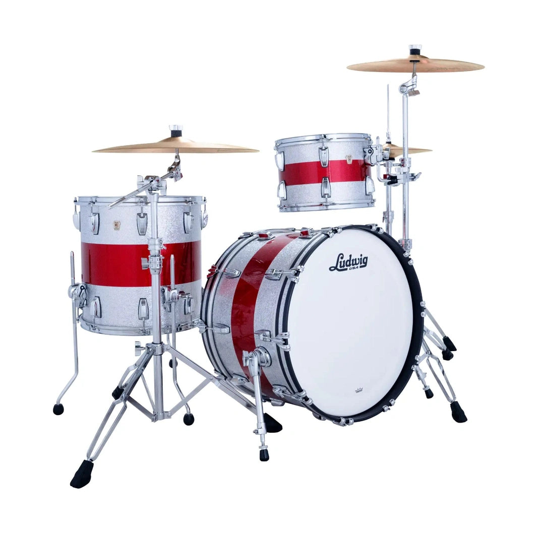 Ludwig Classic Maple 3pc Pro Beat Drum Set Silver/Red/Silver Tri-Band - Drum Center Of Portsmouth