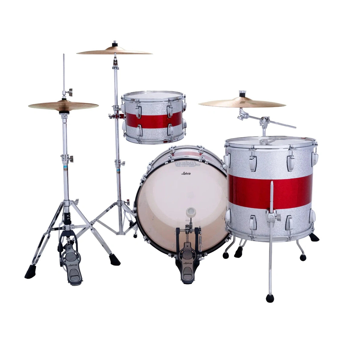 Ludwig Classic Maple 3pc Pro Beat Drum Set Silver/Red/Silver Tri-Band - Drum Center Of Portsmouth