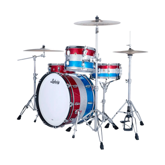 Ludwig Classic Maple 3pc Pro Beat Drum Set Red/Silver/Blue Sparkle - Drum Center Of Portsmouth