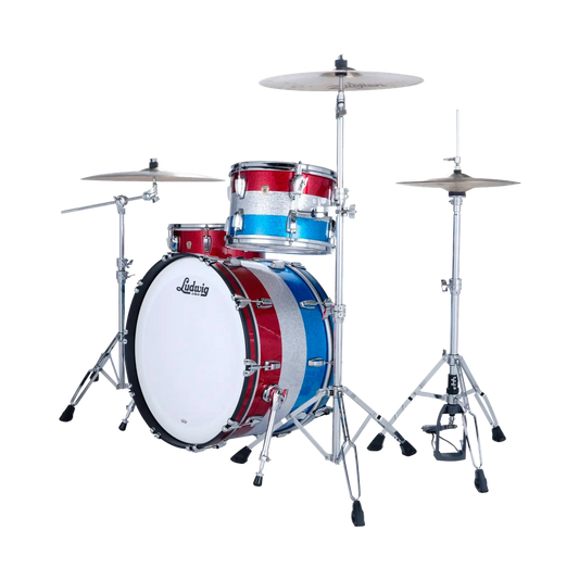 Ludwig Classic Maple 3pc Pro Beat Drum Set Red/Silver/Blue Sparkle - Drum Center Of Portsmouth