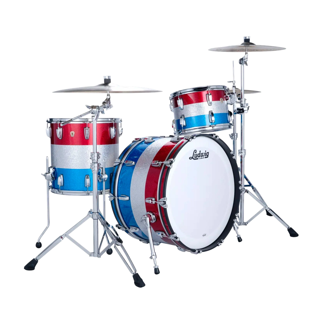 Ludwig Classic Maple 3pc Pro Beat Drum Set Red/Silver/Blue Sparkle - Drum Center Of Portsmouth