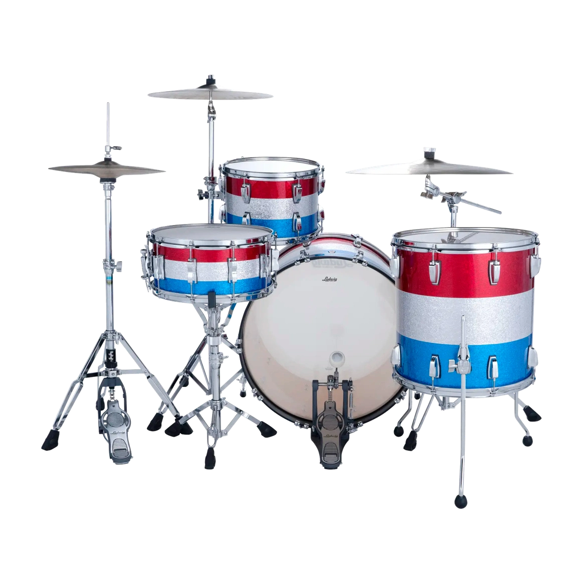 Ludwig Classic Maple 3pc Pro Beat Drum Set Red/Silver/Blue Sparkle - Drum Center Of Portsmouth