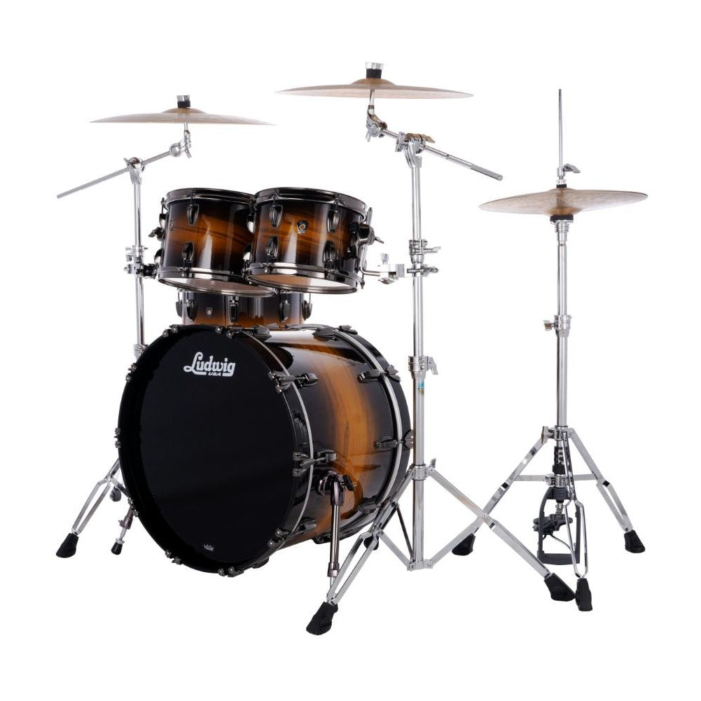 Ludwig Classic Maple Exotic Select 4pc Studio Drum Set Black Gold Burst - Drum Center Of Portsmouth