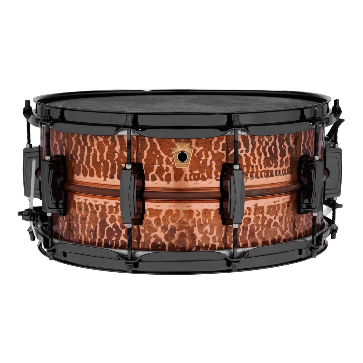 Ludwig Copper Phonic Snare Drum 14x6.5 Raw Hammered w/Black Hardware - Drum Center Of Portsmouth
