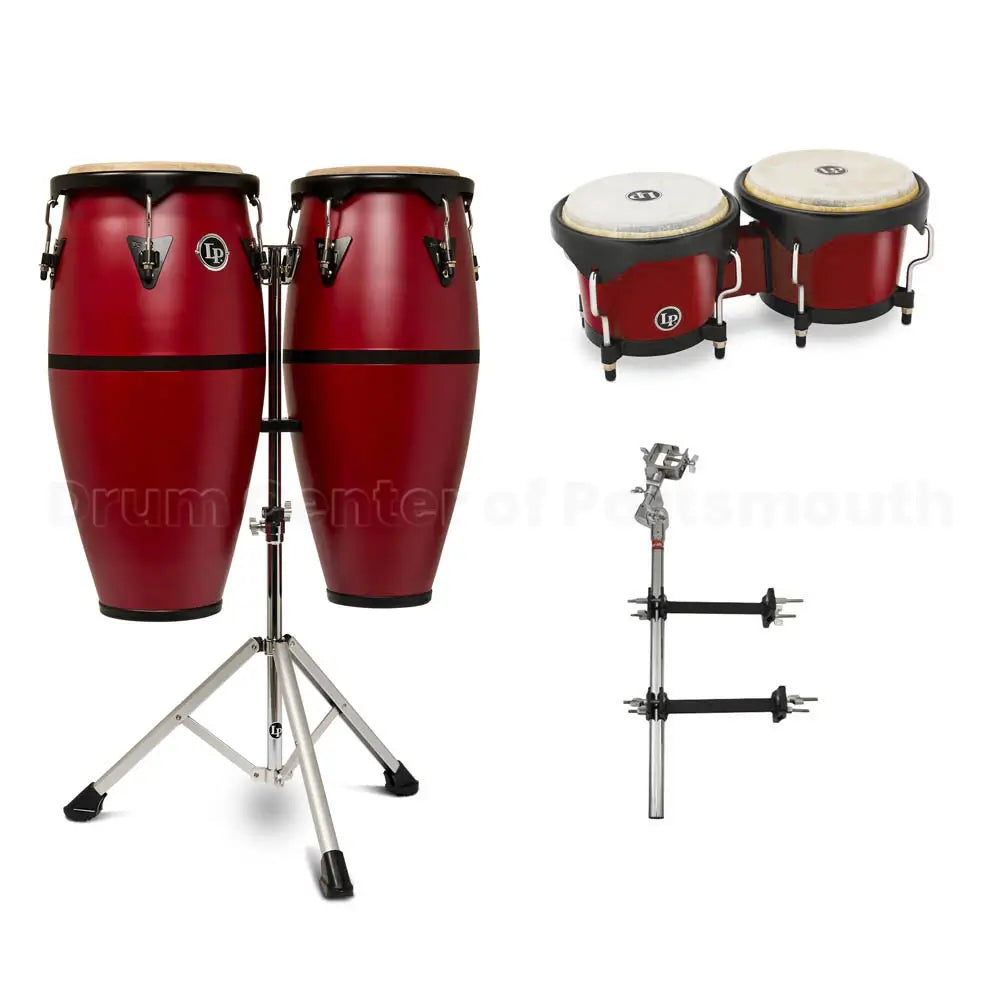 LP Discovery II Ultralight Conga, Bongo & Arm Bundle Red