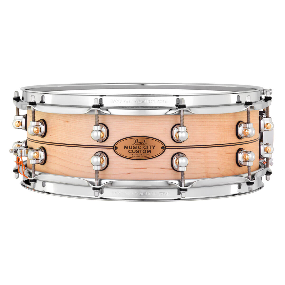 Used Pearl Music City Custom Solid Ash 14x5 Snare Drum Natural w/Boxwood-Rose Inlay - Drum Center Of Portsmouth