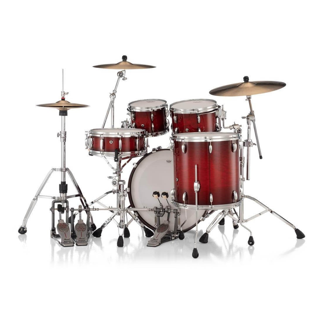Pearl Masters Maple/Gum 4pc Drum Set w/L-Bracket R2 Mounts Deep Redburst - Drum Center Of Portsmouth