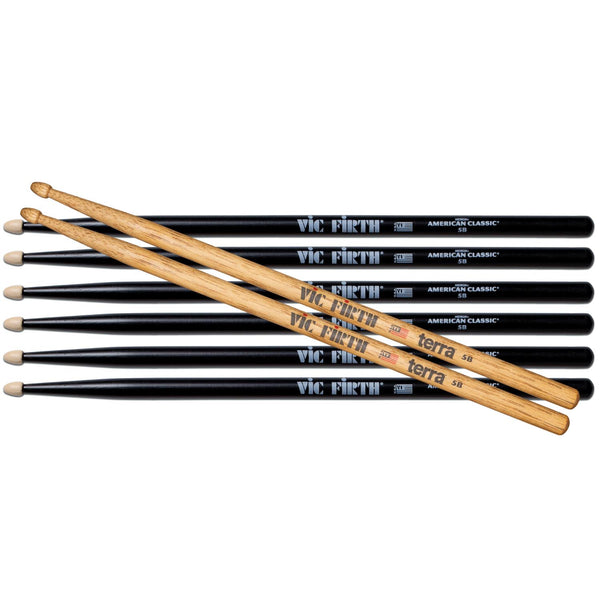 Baguettes De Batterie Vic Firth American Classic X5BT Terra - En Hickory, Grain Naturel Exposé