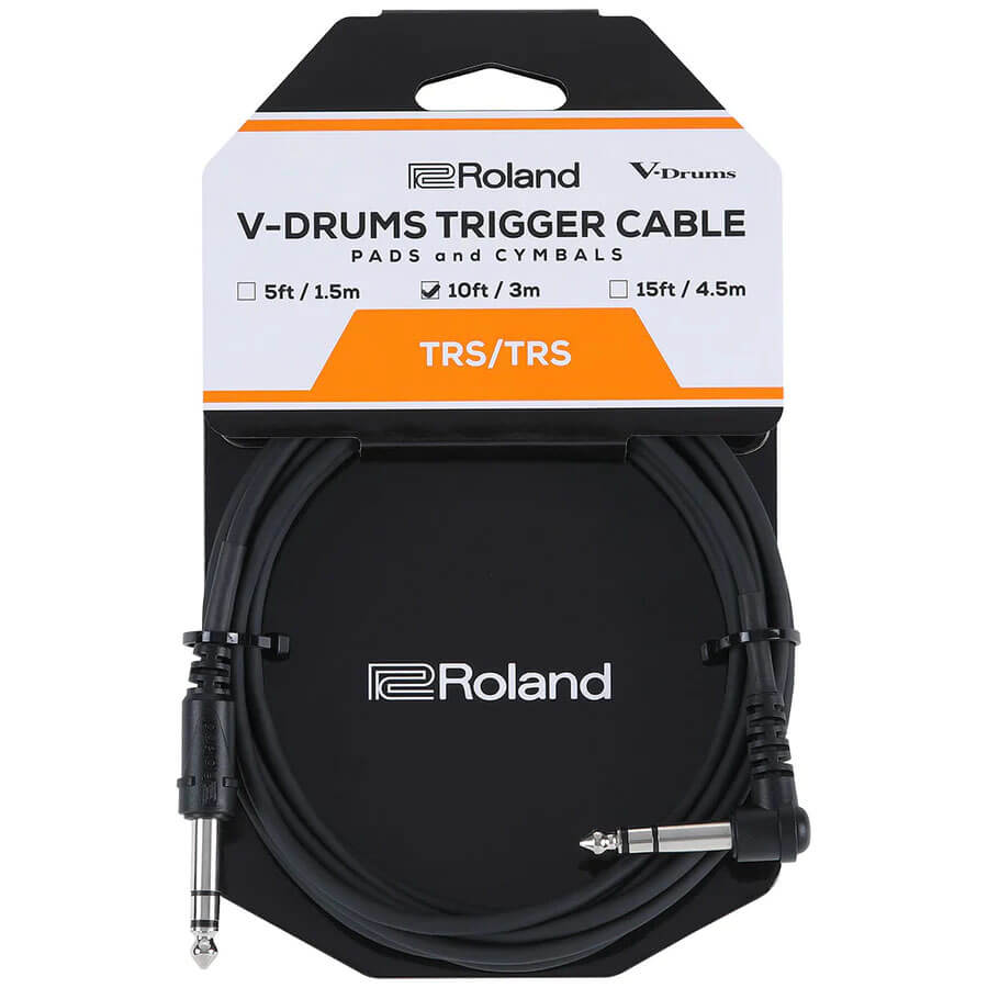 Roland V-Drums Trigger Cable 10ft, Balanced TRS, Angled 1/4 - Straight 1/4 - Drum Center Of Portsmouth