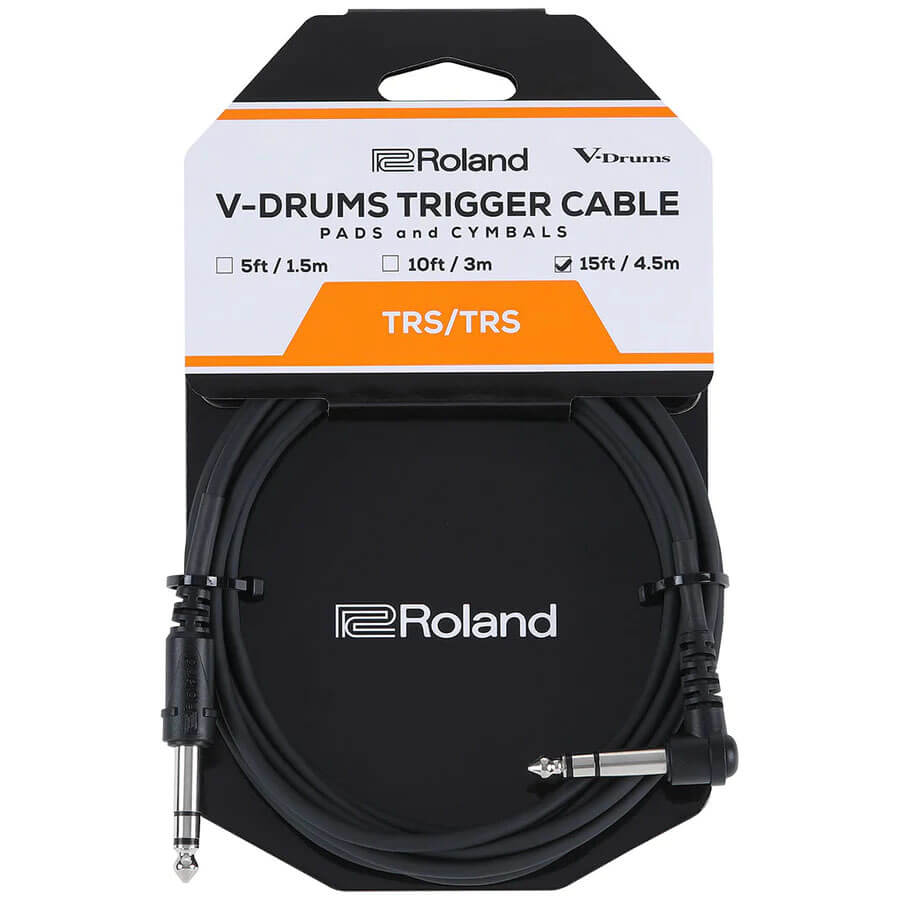 Roland V-Drums Trigger Cable 15ft, Balanced TRS, Angled 1/4 - Straight 1/4 - Drum Center Of Portsmouth