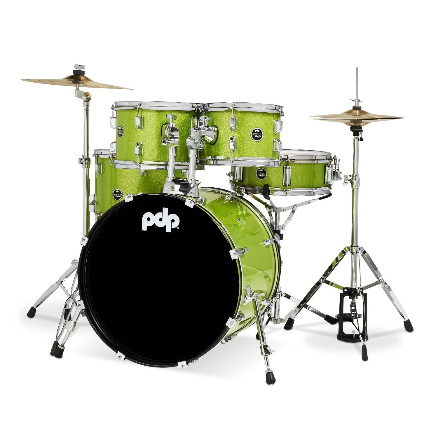 PDP Centerstage 5pc Complete Drum Set Electric Green Sparkle w/Hw & Cymbals - Drum Center Of Portsmouth