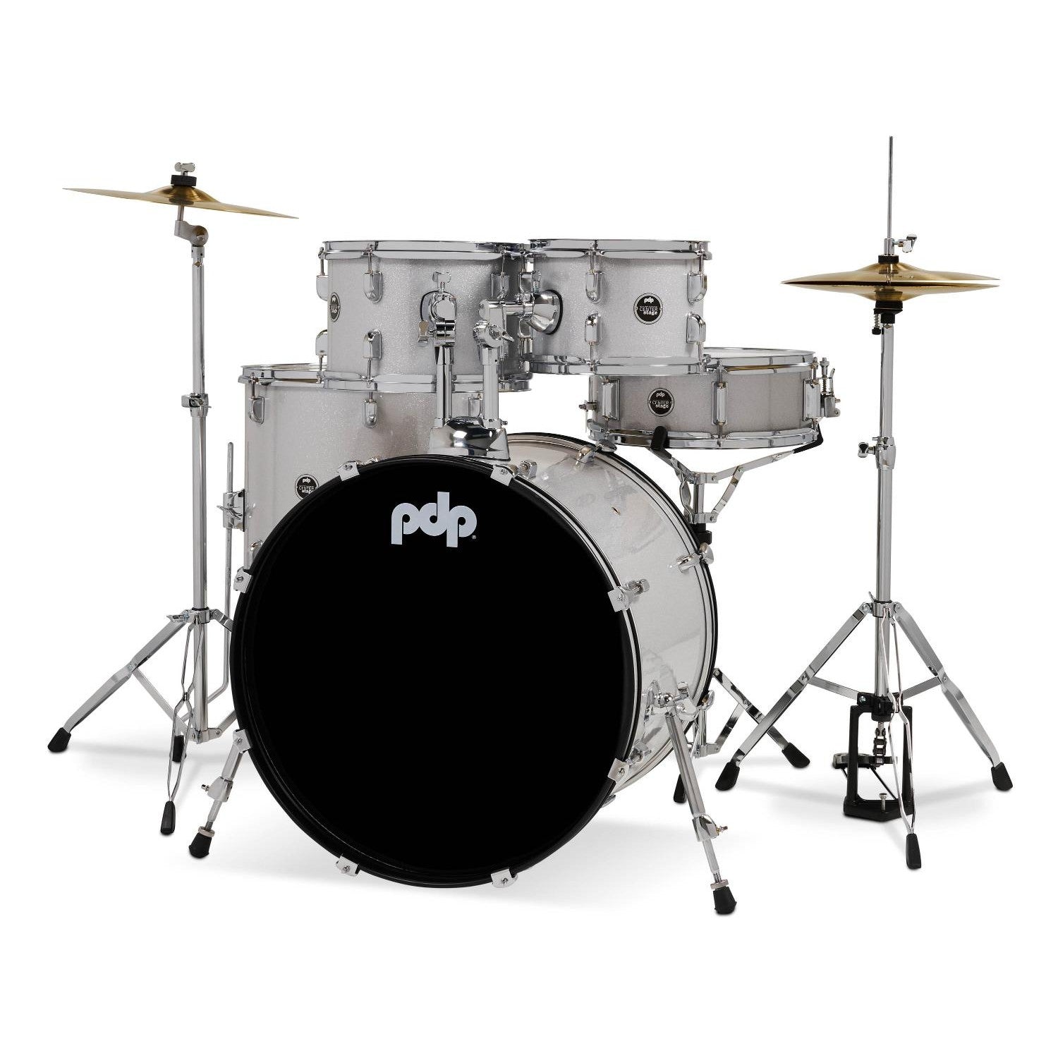 PDP Centerstage 5pc Complete Rock Drum Set Diamond White Sparkle w/Hw & Cymbals - Drum Center Of Portsmouth