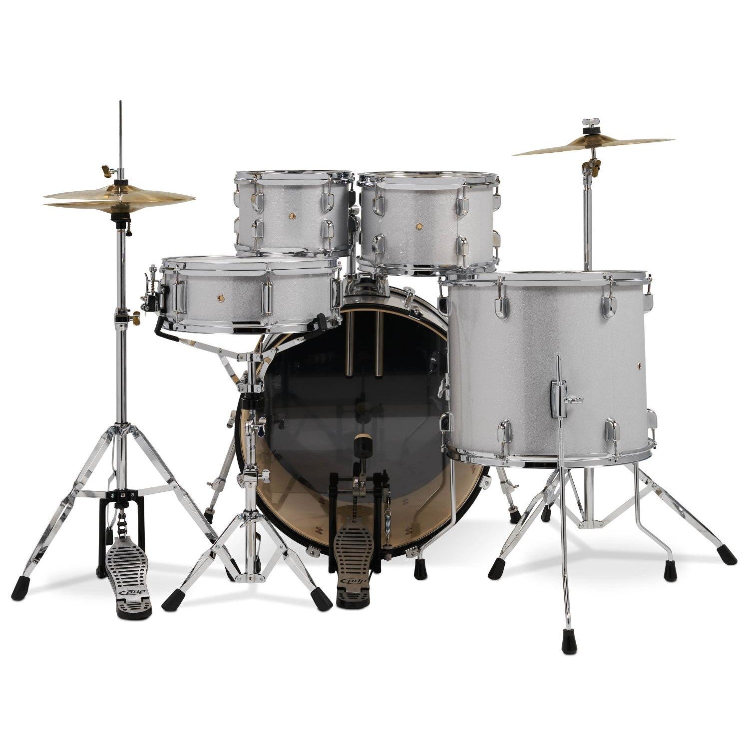 PDP Centerstage 5pc Complete Rock Drum Set Diamond White Sparkle w/Hw & Cymbals - Drum Center Of Portsmouth