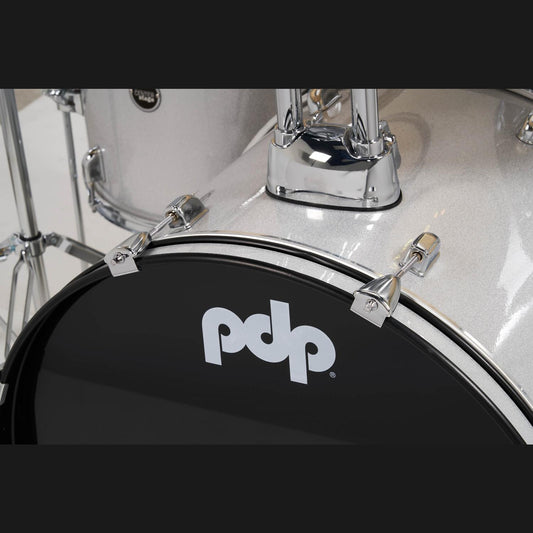 PDP Centerstage 5pc Complete Rock Drum Set Diamond White Sparkle w/Hw & Cymbals - Drum Center Of Portsmouth
