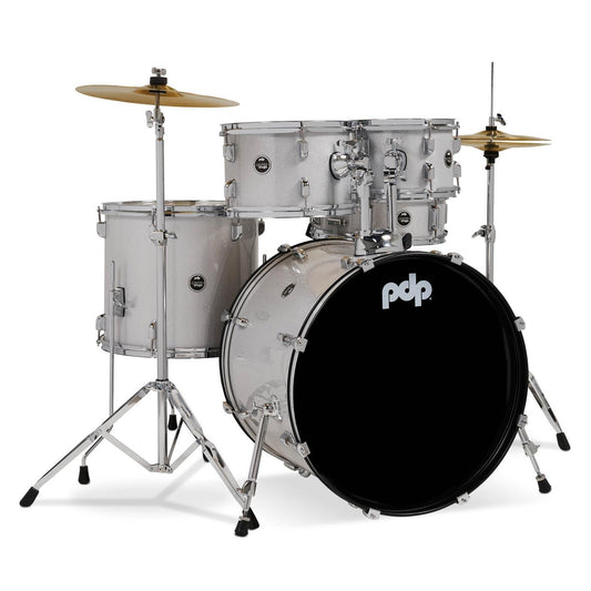PDP Centerstage 5pc Complete Rock Drum Set Diamond White Sparkle w/Hw & Cymbals - Drum Center Of Portsmouth