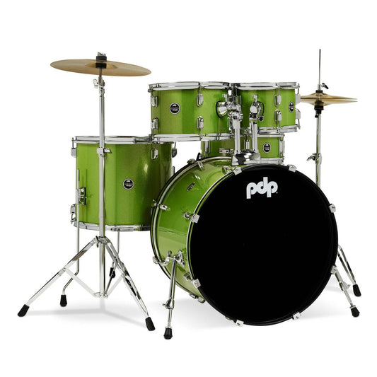 PDP Centerstage 5pc Complete Rock Drum Set Electric Green Sparkle w/Hw & Cymbals - Drum Center Of Portsmouth